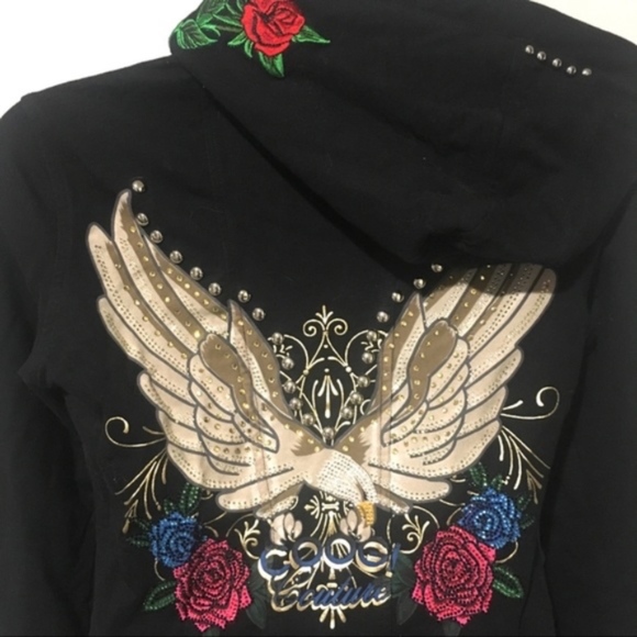 COOGI RHINESTONE STUD FLORAL EMBROIDERED HOODIE - Picture 5 of 8